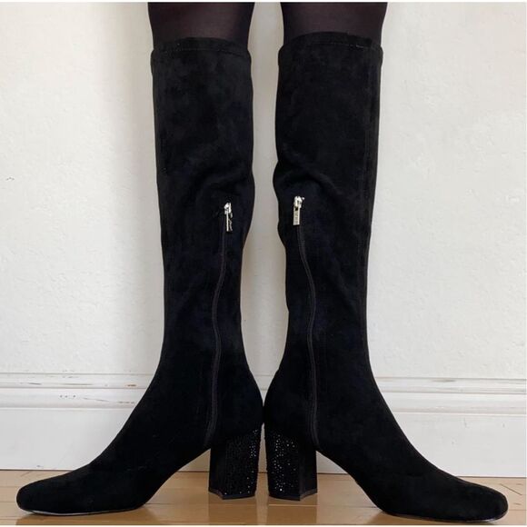 Jewel Badley Mischka Womens Black NWT Evalina Block Heel Boots 9.5 - Picture 2 of 16